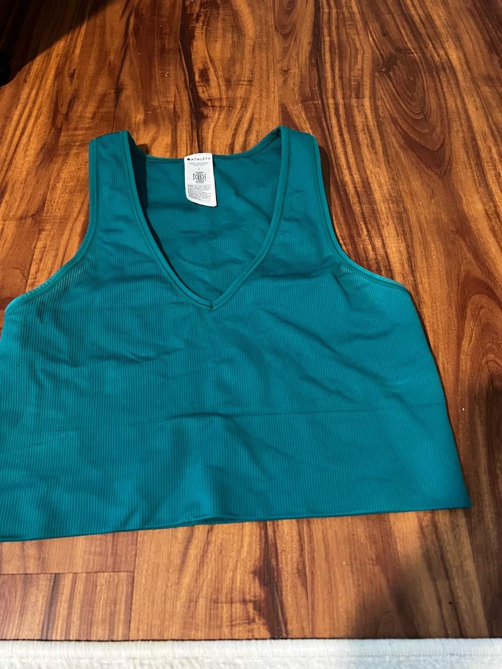 Athleta Hunter Green Ribbed V-Neck Crop Mid Bra